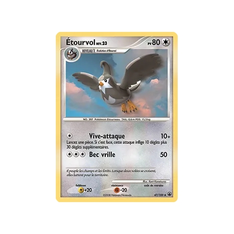 Étourvol 47/100 : Joyau Peu commune (Brillante) de l'extension Pokémon Diamant & Perle Aube Majestueuse