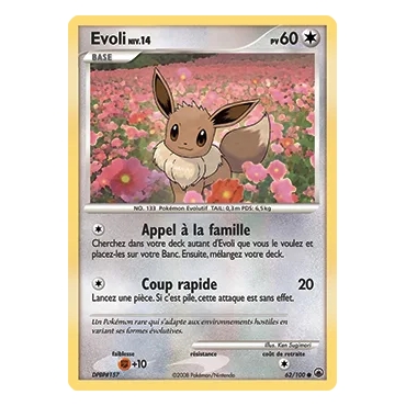 Evoli 62/100 : Joyau Commune (Brillante) de l'extension Pokémon Diamant & Perle Aube Majestueuse