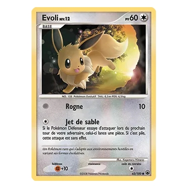 Evoli 63/100 : Joyau Commune (Brillante) de l'extension Pokémon Diamant & Perle Aube Majestueuse