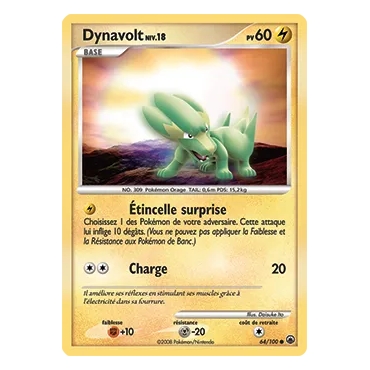 Carte Dynavolt - Commune (Brillante) de Pokémon Diamant & Perle Aube Majestueuse 64/100