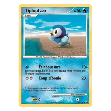 Tiplouf 71/100 : Joyau Commune (Brillante) de l'extension Pokémon Diamant & Perle Aube Majestueuse