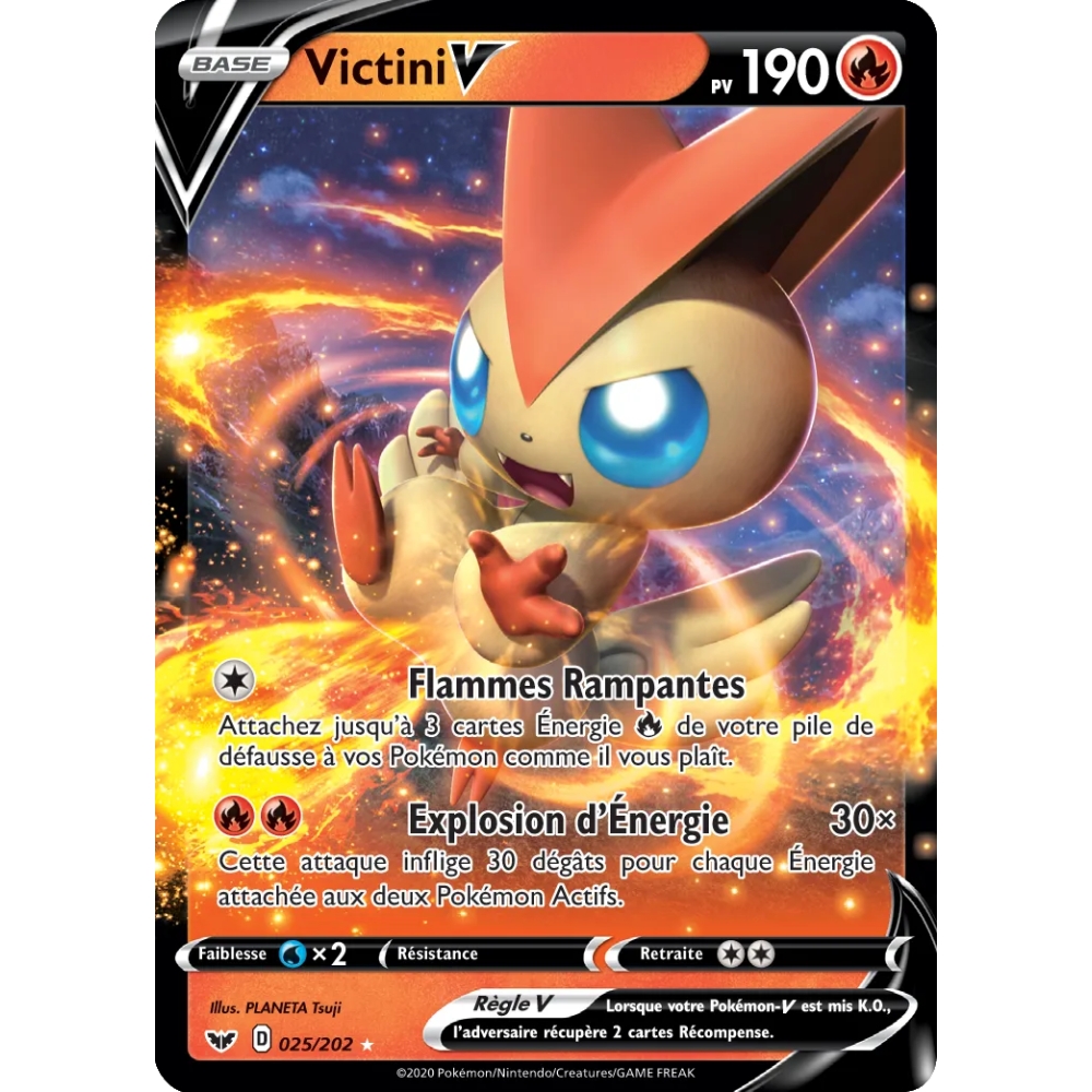 Victini 025/202 : Joyau Holographique rare V de l'extension Pokémon Épée et Bouclier