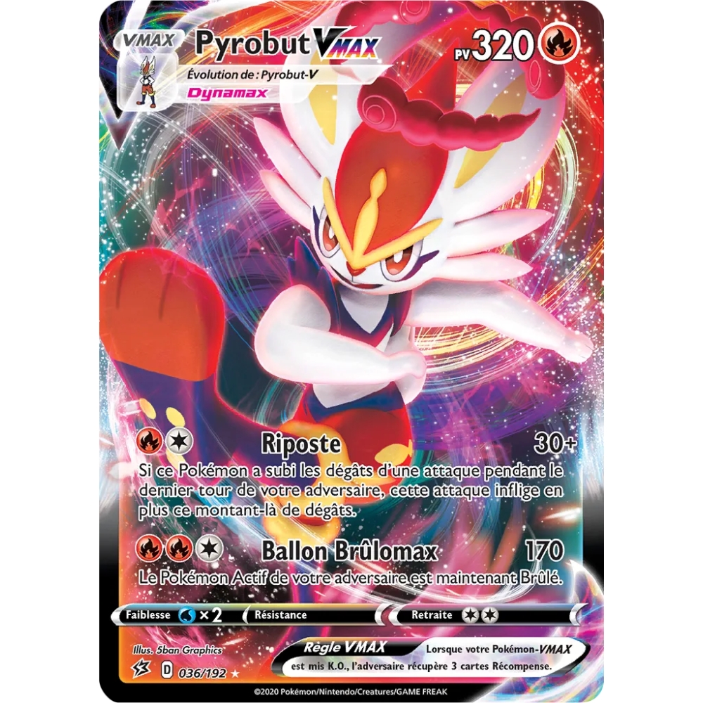 Carte Pyrobut - Holographique rare VMAX de Pokémon Épée et Bouclier Clash des Rebelles 036/192