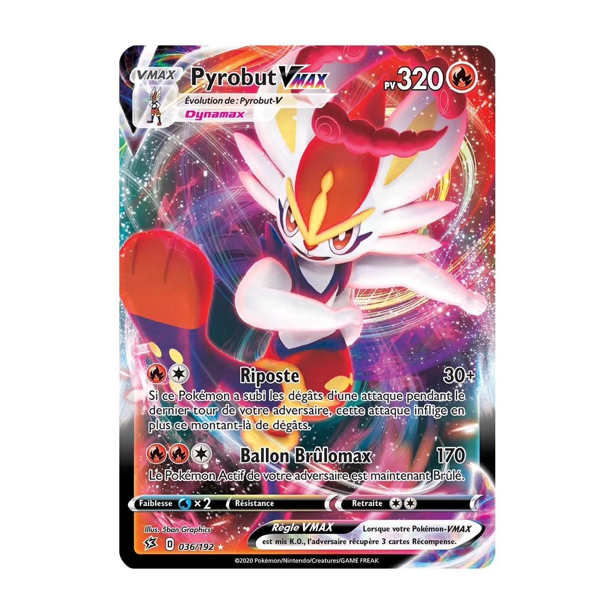 Carte Pyrobut - Holographique rare VMAX de Pokémon Épée et Bouclier Clash des Rebelles 036/192