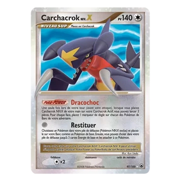 Carte Carchacrok NIV.X - Holographique rare NIV.X de Pokémon Diamant & Perle Aube Majestueuse 97/100