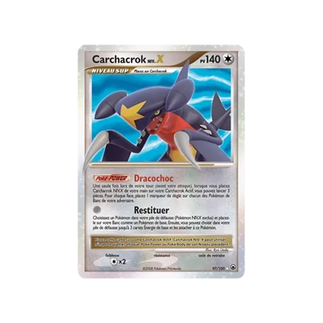 Carte Carchacrok NIV.X - Holographique rare NIV.X de Pokémon Diamant & Perle Aube Majestueuse 97/100