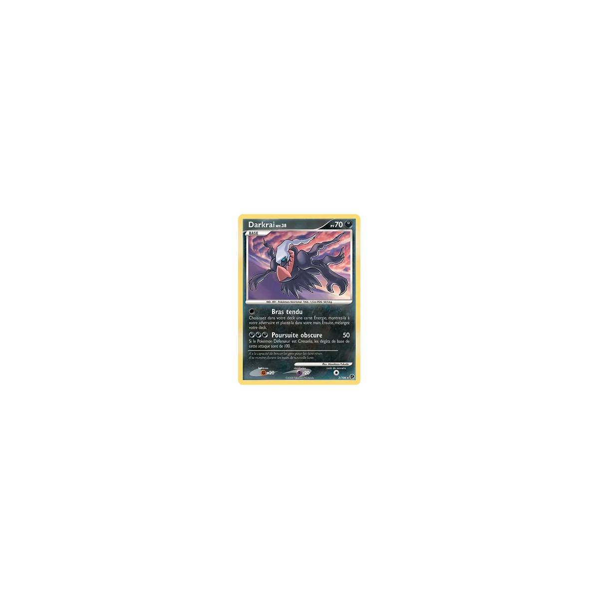 Découvrez Darkrai, carte Holographique rare de la série Diamant & Perle Duels au sommet