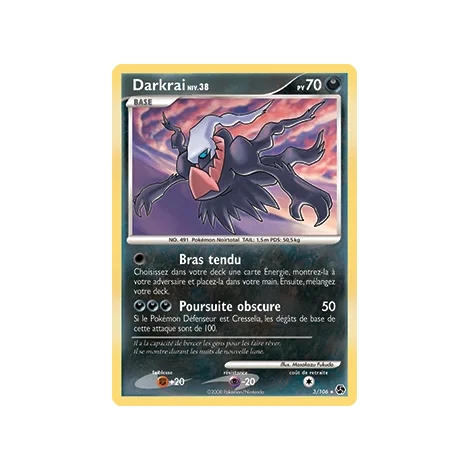 Découvrez Darkrai, carte Holographique rare de la série Diamant & Perle Duels au sommet