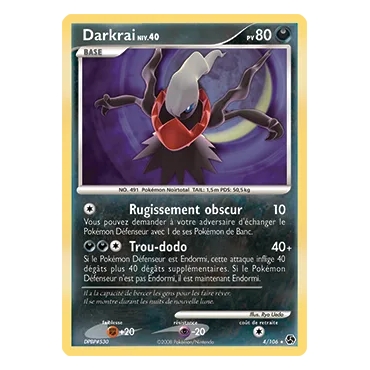 Découvrez Darkrai, carte Holographique rare de la série Diamant & Perle Duels au sommet