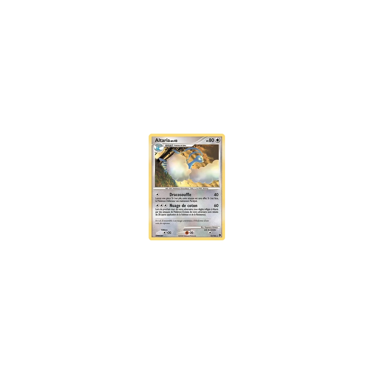 Altaria 12/106 : Joyau Rare (Brillante) de l'extension Pokémon Diamant & Perle Duels au sommet