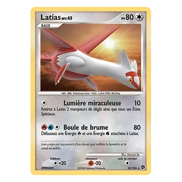 Carte Latias - Rare (Brillante) de Pokémon Diamant & Perle Duels au sommet 22/106
