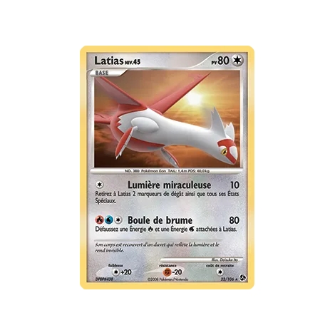 Carte Latias - Rare (Brillante) de Pokémon Diamant & Perle Duels au sommet 22/106