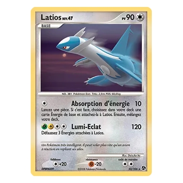 Découvrez Latios, carte Rare (Brillante) de la série Diamant & Perle Duels au sommet