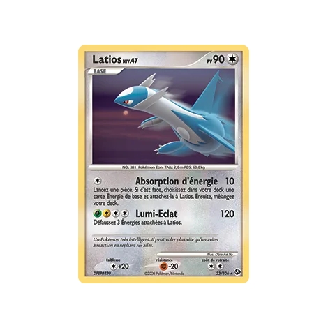 Découvrez Latios, carte Rare (Brillante) de la série Diamant & Perle Duels au sommet