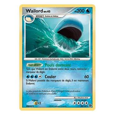 Wailord 30/106 : Joyau Rare (Brillante) de l'extension Pokémon Diamant & Perle Duels au sommet
