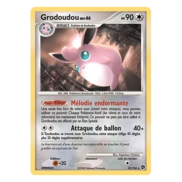 Carte Grodoudou - Rare (Brillante) de Pokémon Diamant & Perle Duels au sommet 32/106
