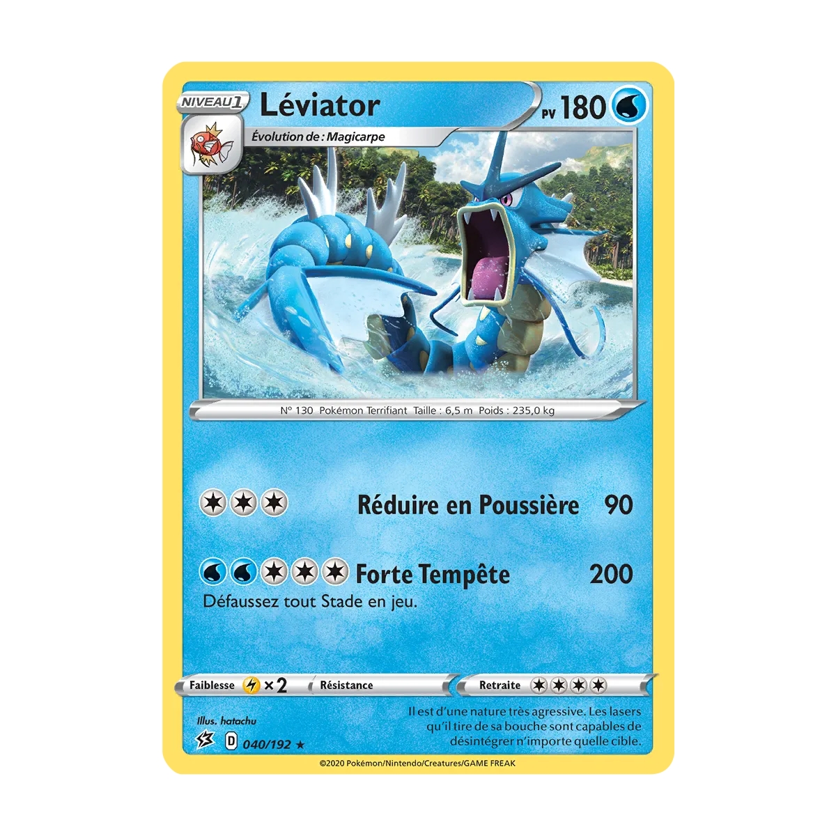 Carte Léviator - Holographique rare de Pokémon Épée et Bouclier Clash des Rebelles 040/192