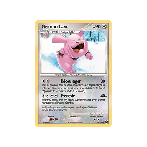 Carte Granbull - Peu commune (Brillante) de Pokémon Diamant & Perle Duels au sommet 39/106