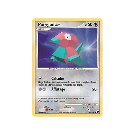 Découvrez Porygon, carte Commune (Brillante) de la série Diamant & Perle Duels au sommet