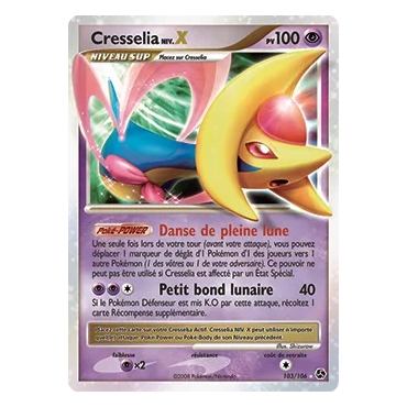 Cresselia NIV.X 103/106 : Joyau Holographique rare NIV.X de l'extension Pokémon Diamant & Perle Duels au sommet