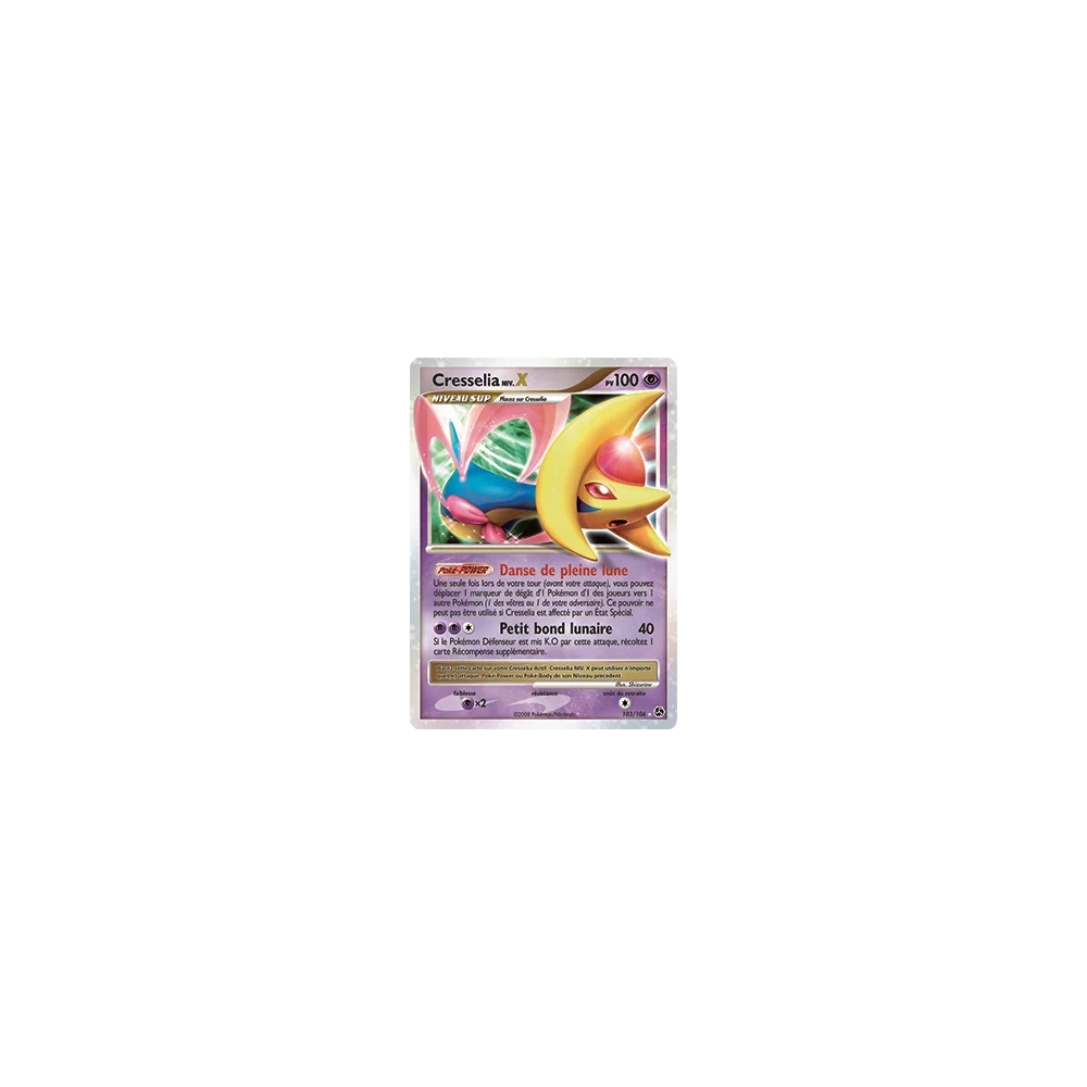 Cresselia NIV.X 103/106 : Joyau Holographique rare NIV.X de l'extension Pokémon Diamant & Perle Duels au sommet