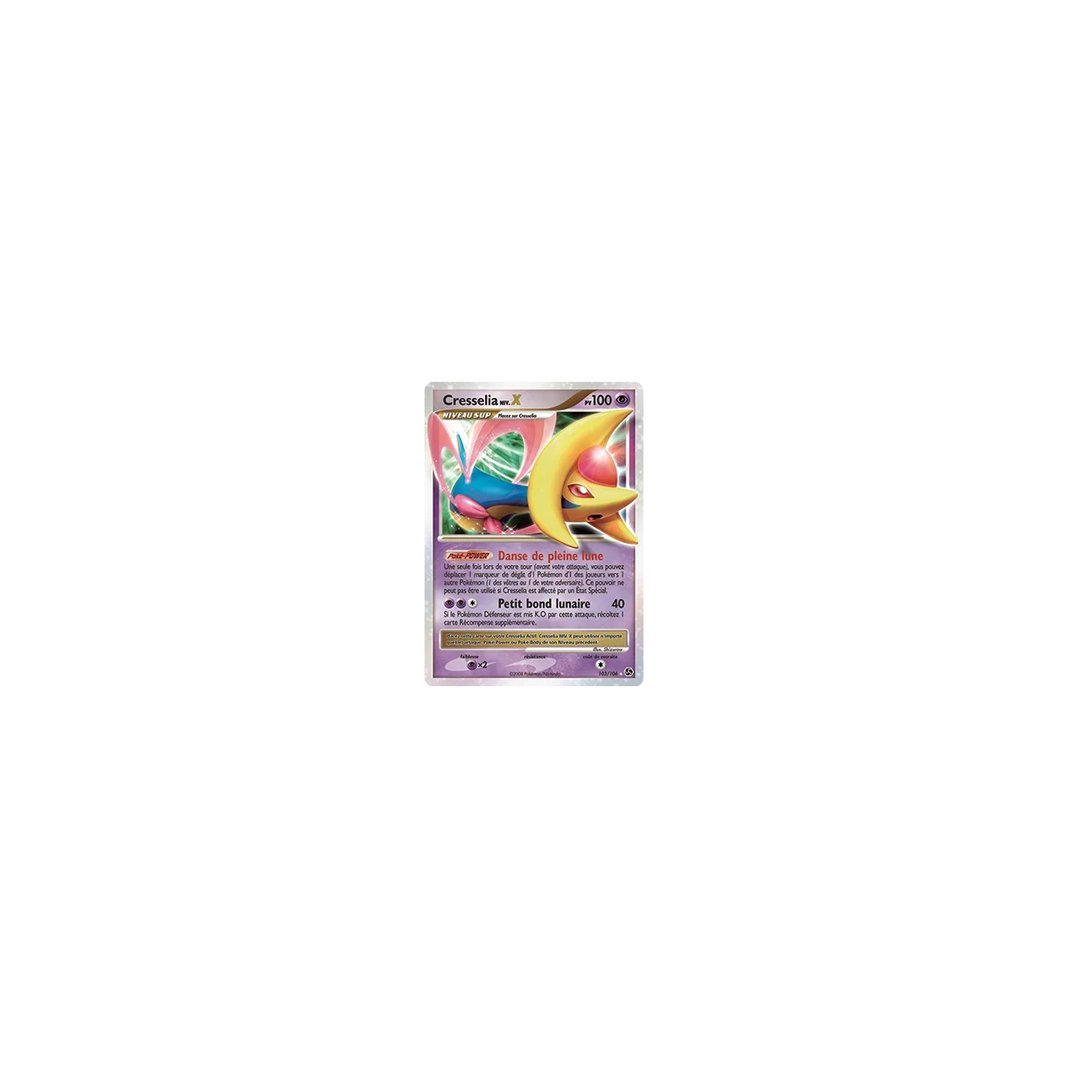 Cresselia NIV.X 103/106 : Joyau Holographique rare NIV.X de l'extension Pokémon Diamant & Perle Duels au sommet