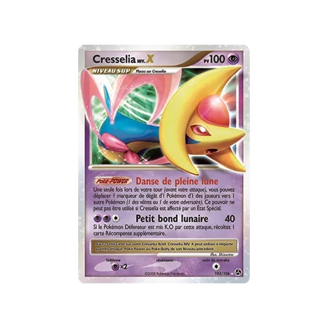 Cresselia NIV.X 103/106 : Joyau Holographique rare NIV.X de l'extension Pokémon Diamant & Perle Duels au sommet