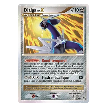 Découvrez Dialga NIV.X, carte Holographique rare NIV.X de la série Diamant & Perle Duels au sommet