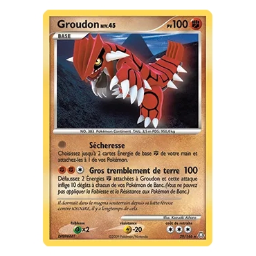 Carte Groudon - Rare (Brillante) de Pokémon Diamant & Perle Éveil des Légendes 29/146