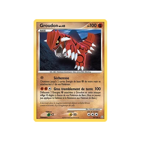 Carte Groudon - Rare (Brillante) de Pokémon Diamant & Perle Éveil des Légendes 29/146