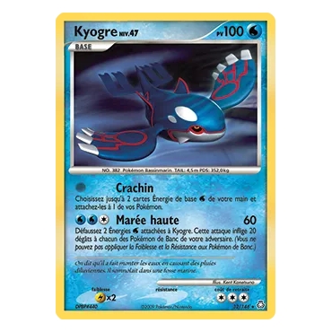Carte Kyogre - Rare (Brillante) de Pokémon Diamant & Perle Éveil des Légendes 32/146
