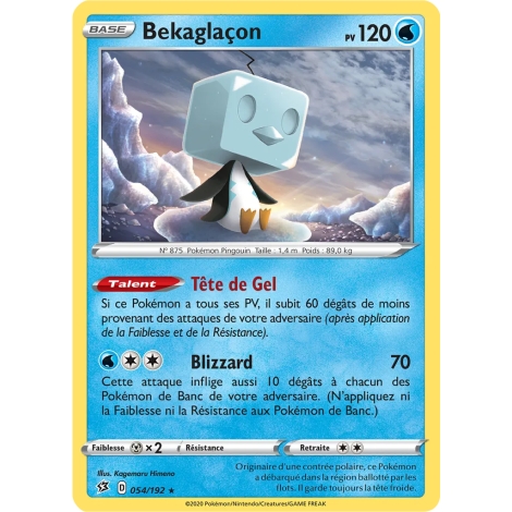 Bekaglaçon 054/192 : Joyau Holographique rare de l'extension Pokémon Épée et Bouclier Clash des Rebelles