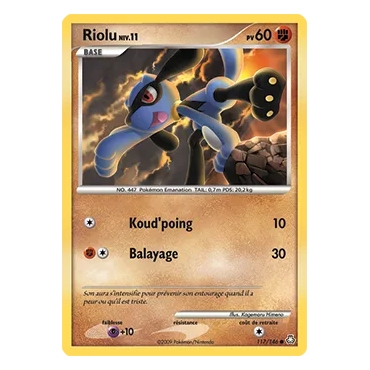 Riolu 117/146 : Joyau Commune (Brillante) de l'extension Pokémon Diamant & Perle Éveil des Légendes