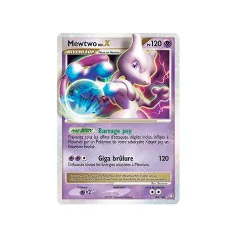 Découvrez Mewtwo NIV.X, carte Holographique rare NIV.X de la série Diamant & Perle Éveil des Légendes