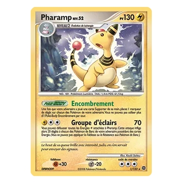 Carte Pharamp - Holographique rare de Pokémon Diamant & Perle Merveilles Secrètes 1/132