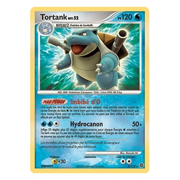Carte Tortank - Holographique rare de Pokémon Diamant & Perle Merveilles Secrètes 2/132