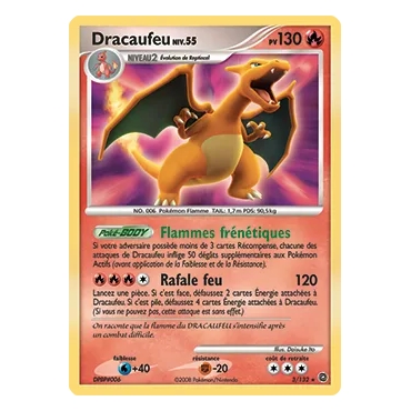 Carte Dracaufeu - Holographique rare de Pokémon Diamant & Perle Merveilles Secrètes 3/132