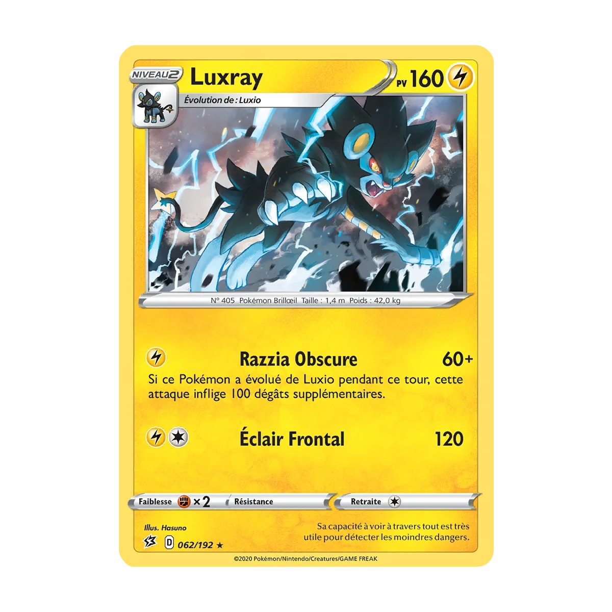 Luxray 062/192 : Joyau Holographique rare de l'extension Pokémon Épée et Bouclier Clash des Rebelles