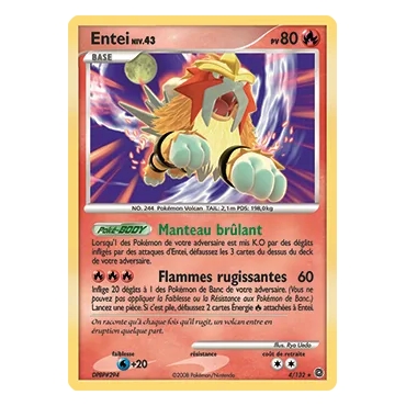 Carte Entei - Holographique rare de Pokémon Diamant & Perle Merveilles Secrètes 4/132