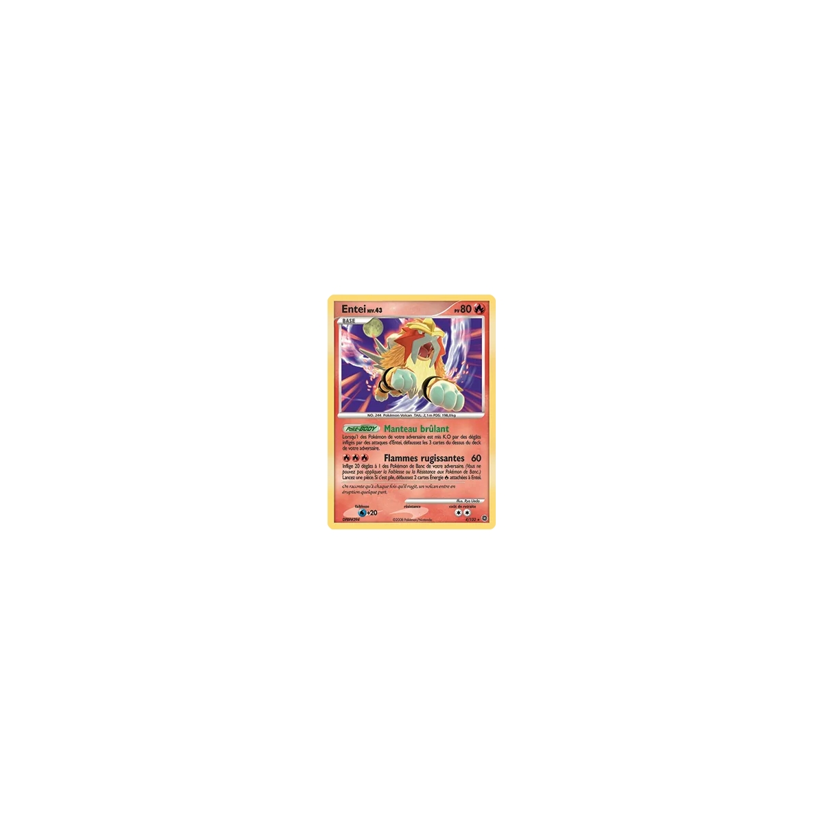 Carte Entei - Holographique rare de Pokémon Diamant & Perle Merveilles Secrètes 4/132