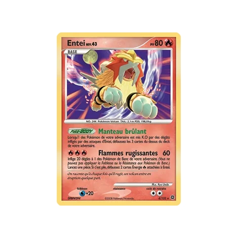 Carte Entei - Holographique rare de Pokémon Diamant & Perle Merveilles Secrètes 4/132