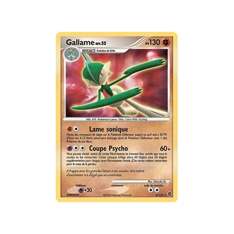 Gallame 6/132 : Joyau Holographique rare de l'extension Pokémon Diamant & Perle Merveilles Secrètes