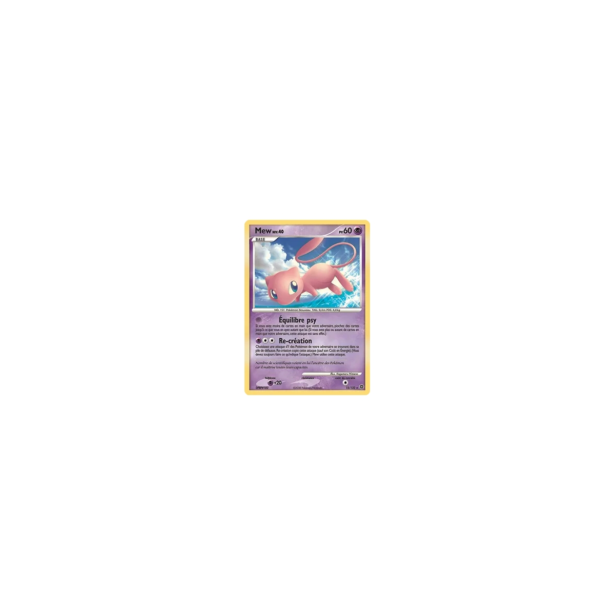 Carte Mew - Holographique rare de Pokémon Diamant & Perle Merveilles Secrètes 15/132