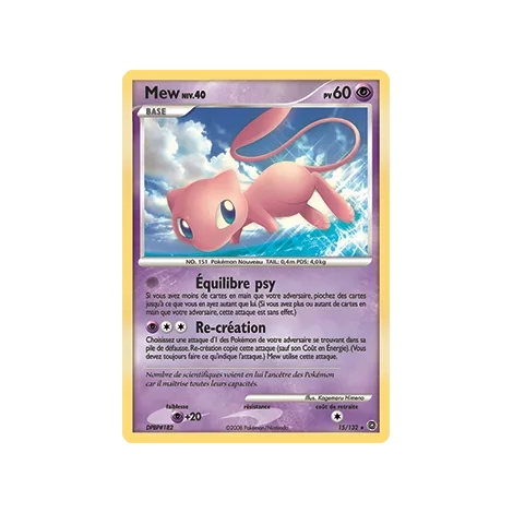 Carte Mew - Holographique rare de Pokémon Diamant & Perle Merveilles Secrètes 15/132