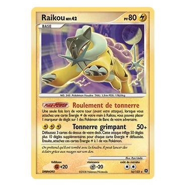 Carte Raikou - Holographique rare de Pokémon Diamant & Perle Merveilles Secrètes 16/132