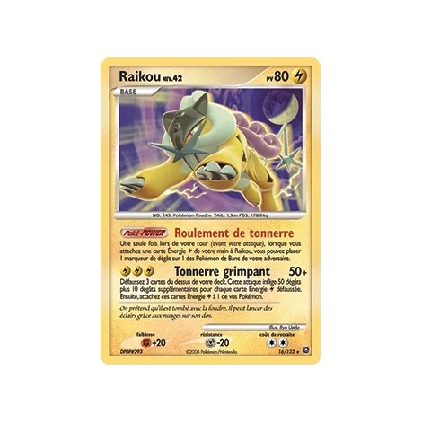 Carte Raikou - Holographique rare de Pokémon Diamant & Perle Merveilles Secrètes 16/132