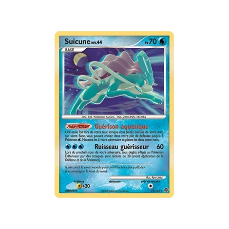 Suicune 19/132 : Joyau Holographique rare de l'extension Pokémon Diamant & Perle Merveilles Secrètes