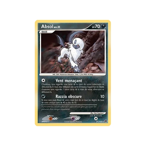 Carte Absol - Rare (Brillante) de Pokémon Diamant & Perle Merveilles Secrètes 21/132