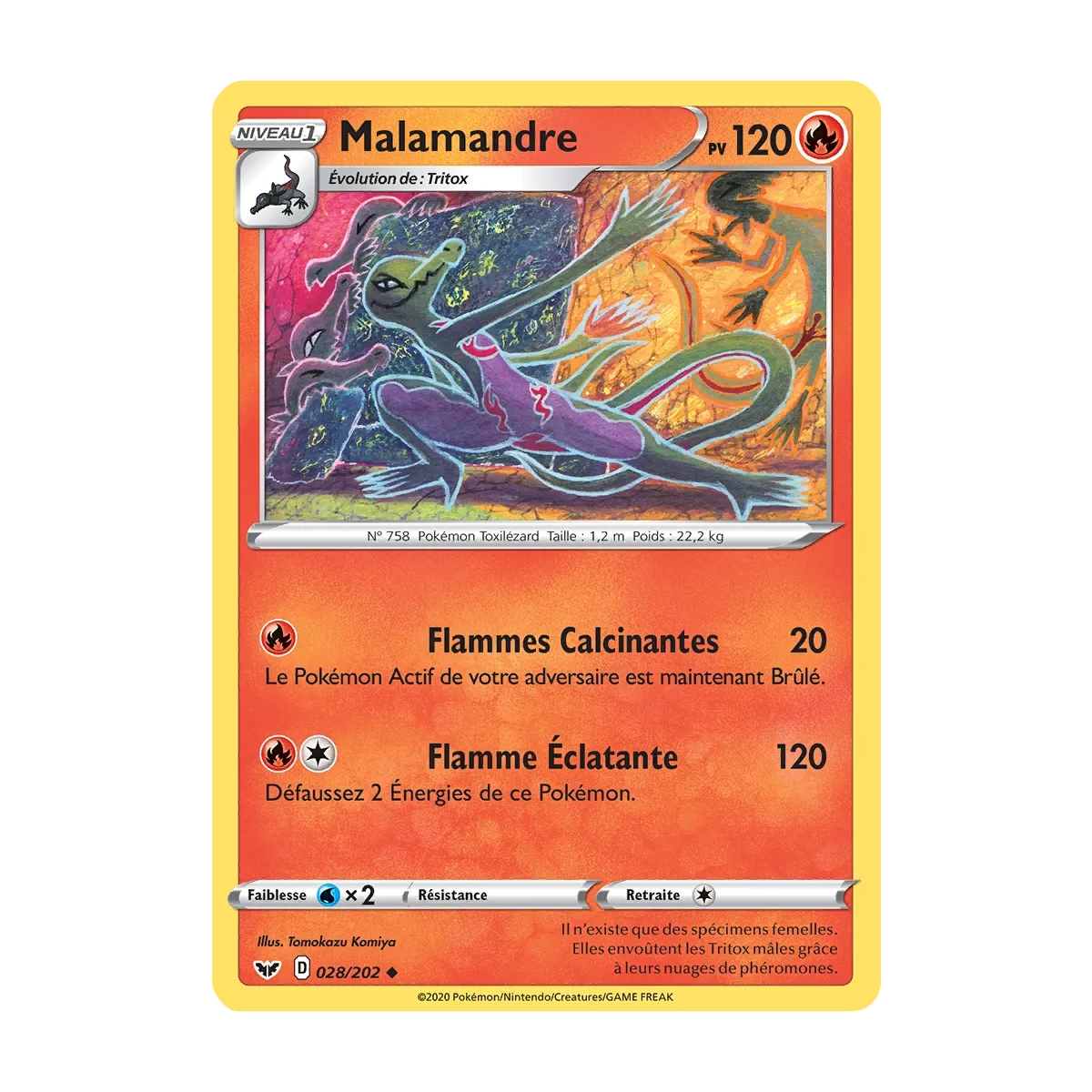 Malamandre 028/202 : Joyau Peu commune (Brillante) de l'extension Pokémon Épée et Bouclier