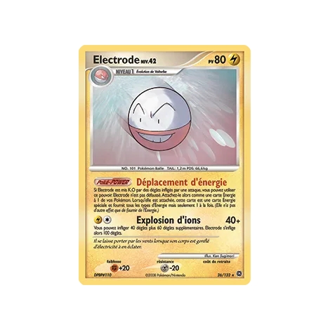 Carte Electrode - Rare (Brillante) de Pokémon Diamant & Perle Merveilles Secrètes 26/132